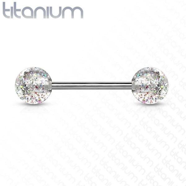 Titanium barbell met glitter balletjes in kleur - Afbeelding 6