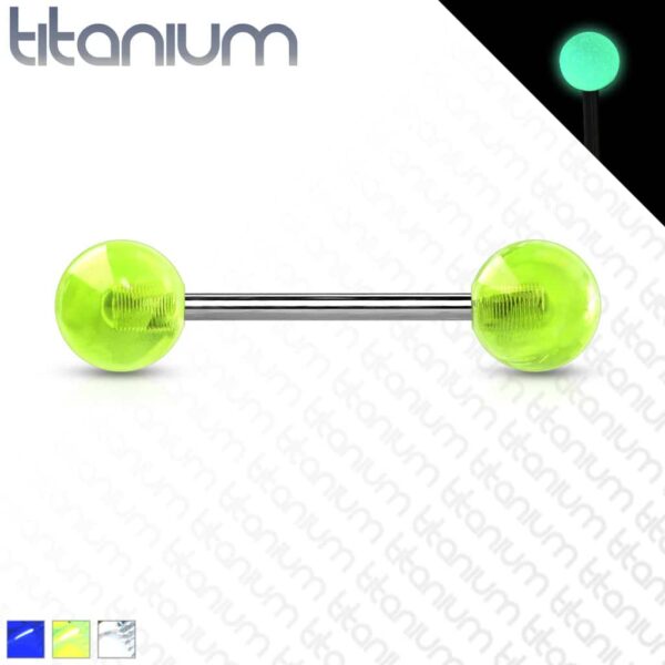 Titanium barbell met glow in the dark balletjes in kleur