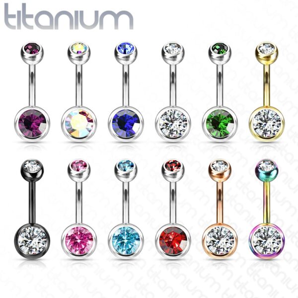 Titanium navelpiercing met gekleurde CZ steen - Afbeelding 3