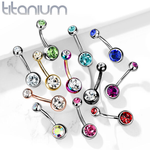 Titanium navelpiercing met gekleurde CZ steen - Afbeelding 5