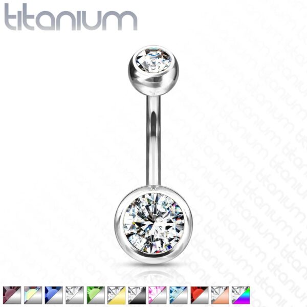Titanium navelpiercing met gekleurde CZ steen