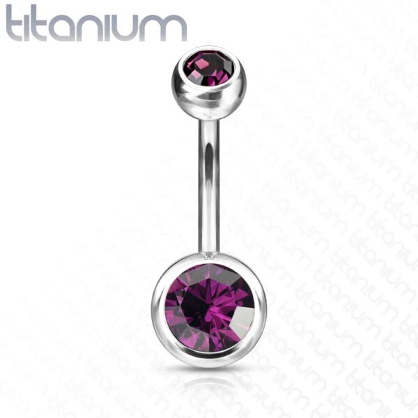 Titanium navelpiercing met gekleurde CZ steen - Afbeelding 6