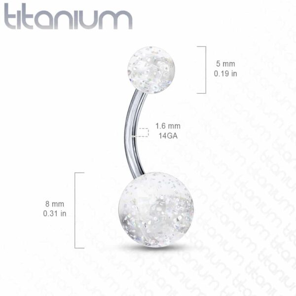 Titanium navelpiercing met glitterballetjes - Afbeelding 2
