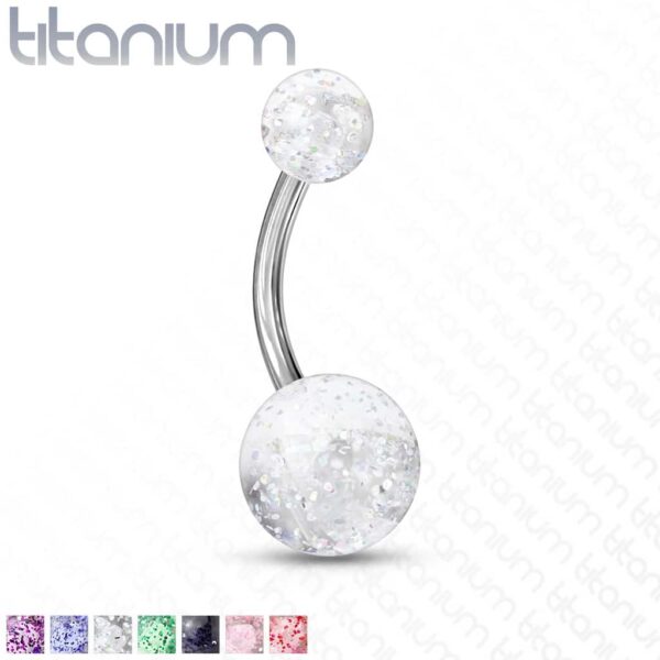 Titanium navelpiercing met glitterballetjes