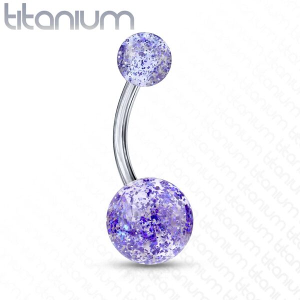 Titanium navelpiercing met glitterballetjes - Afbeelding 6