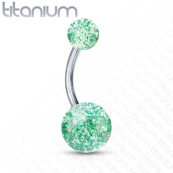 Titanium navelpiercing met glitterballetjes - Afbeelding 8