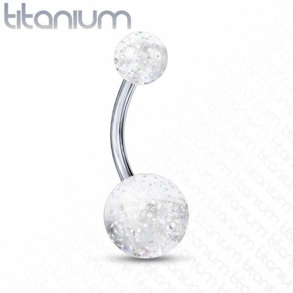 Titanium navelpiercing met glitterballetjes - Afbeelding 7