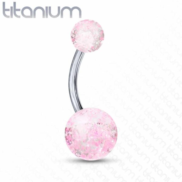 Titanium navelpiercing met glitterballetjes - Afbeelding 10