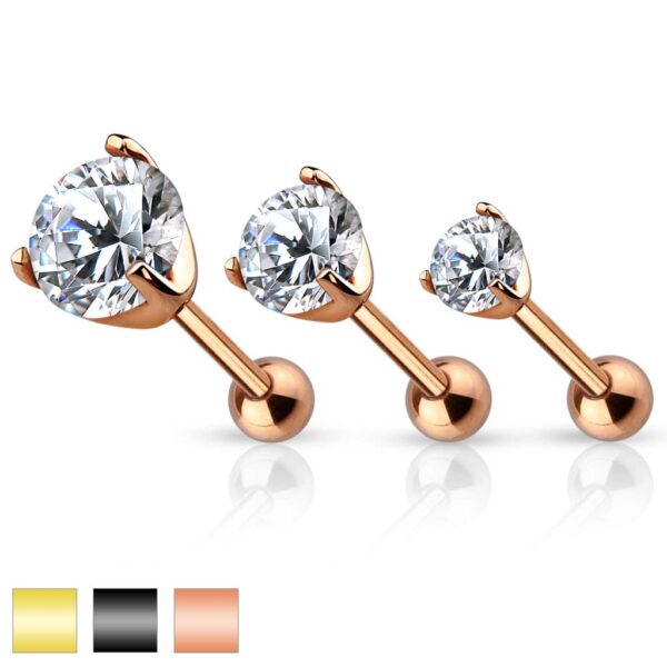 Vergulde tragus/helix piercing met heldere CZ steen