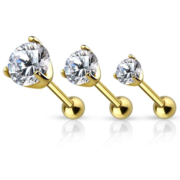 Vergulde tragus/helix piercing met heldere CZ steen - Afbeelding 5