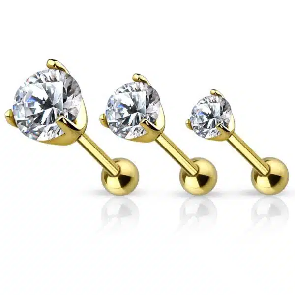 Vergulde tragus/helix piercing met heldere CZ steen - Afbeelding 5
