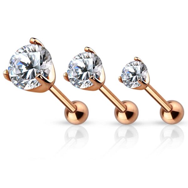Vergulde tragus/helix piercing met heldere CZ steen - Afbeelding 7