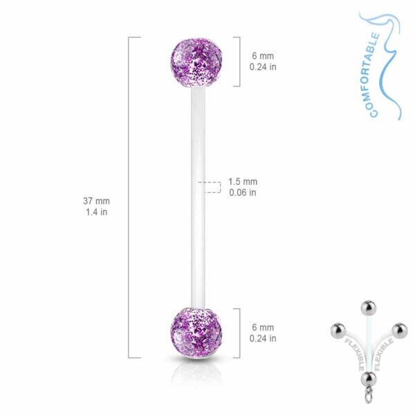 Zwangerschap navelpiercing flexibel met glitterballetjes - Afbeelding 2