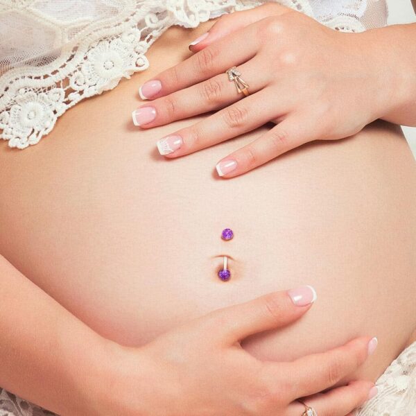 Zwangerschap navelpiercing flexibel met glitterballetjes - Afbeelding 4