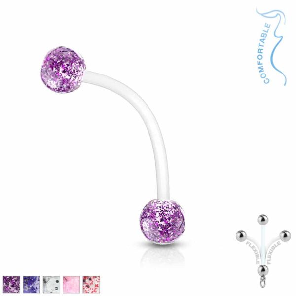 Zwangerschap navelpiercing flexibel met glitterballetjes