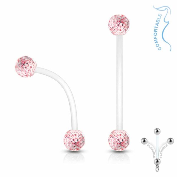 Zwangerschap navelpiercing flexibel met glitterballetjes - Afbeelding 10