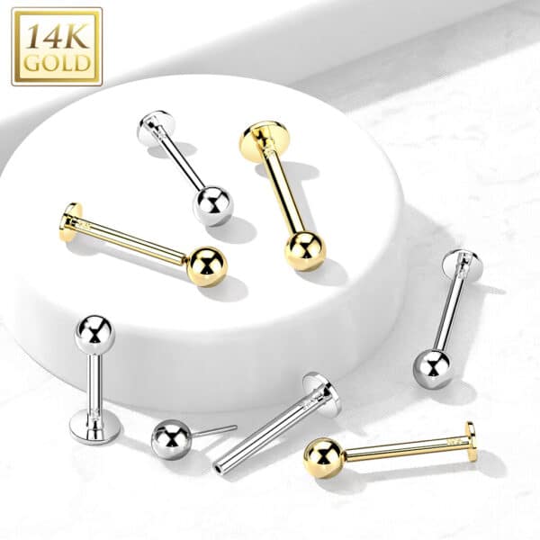 14K Gouden Threadless Labret – Met Balletje - Afbeelding 3