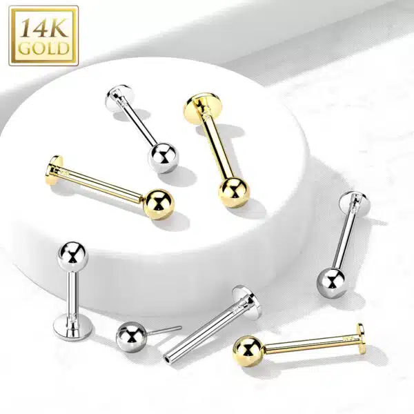 14K Gouden Threadless Labret – Met Balletje - Afbeelding 3