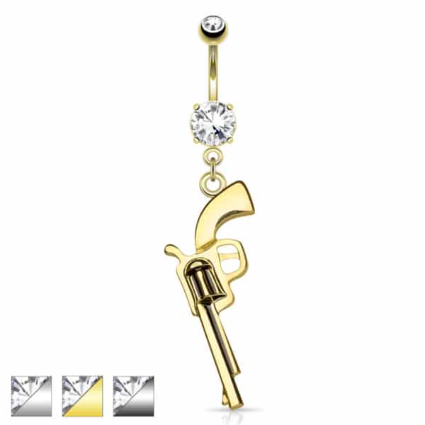 Navelpiercing met pistoolhanger en cz steentjes