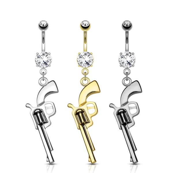 Navelpiercing met pistoolhanger en cz steentjes - Afbeelding 2