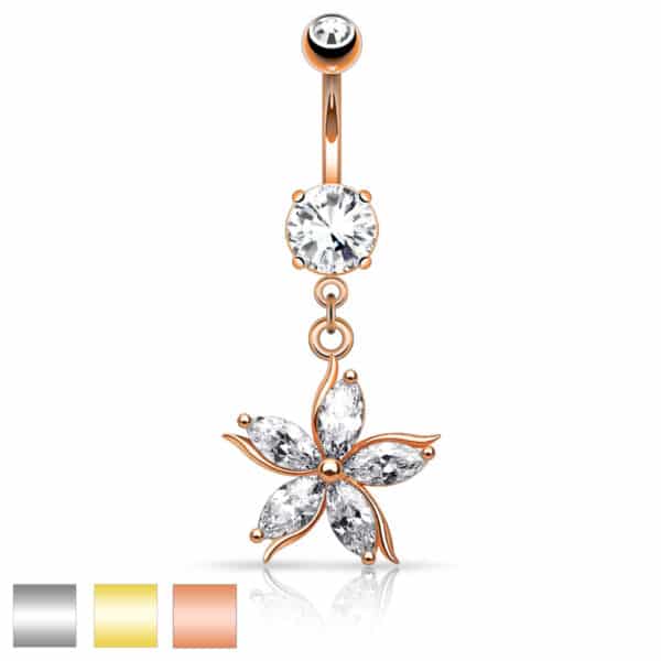 Navelpiercing met bloemhanger en cz bloemblaadjes