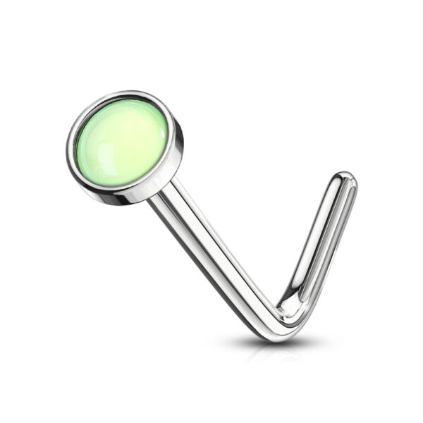 L-Bend Neusstud met groen steentje