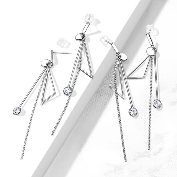 Set van 2 Abstracte oorbellen met ketting en hangende CZ-steentjes - Afbeelding 2