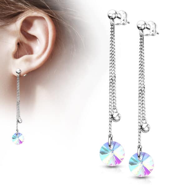 Oorbellen met dubbele ketting en parelmoer bedel