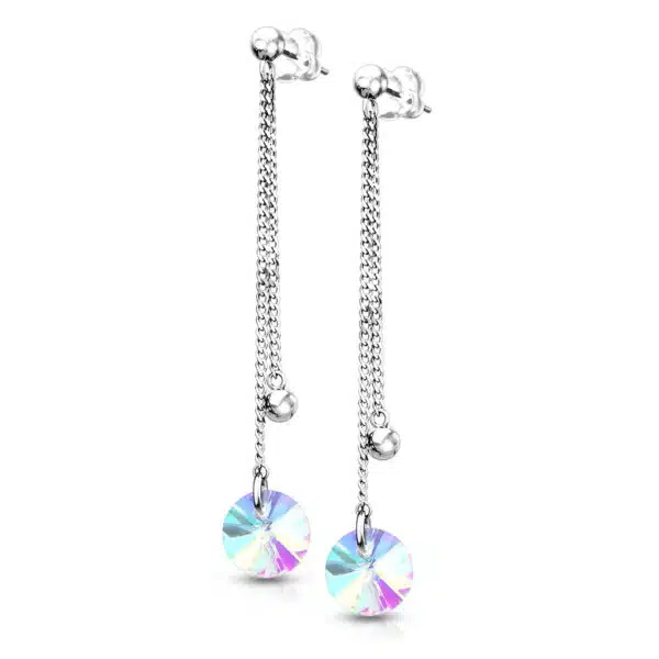 Oorbellen met dubbele ketting en parelmoer bedel - Afbeelding 5