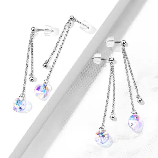 Oorbellen met dubbele ketting en parelmoer bedel - Afbeelding 2