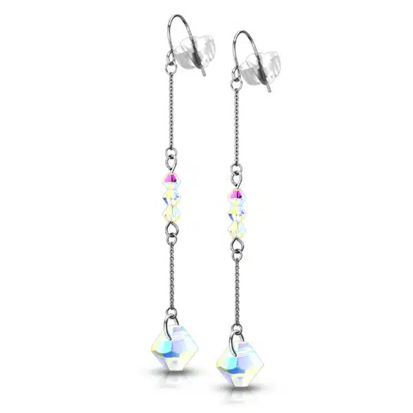 Set van 2 Hook oorbellen met ketting en iriserende kraaltjes - Afbeelding 5