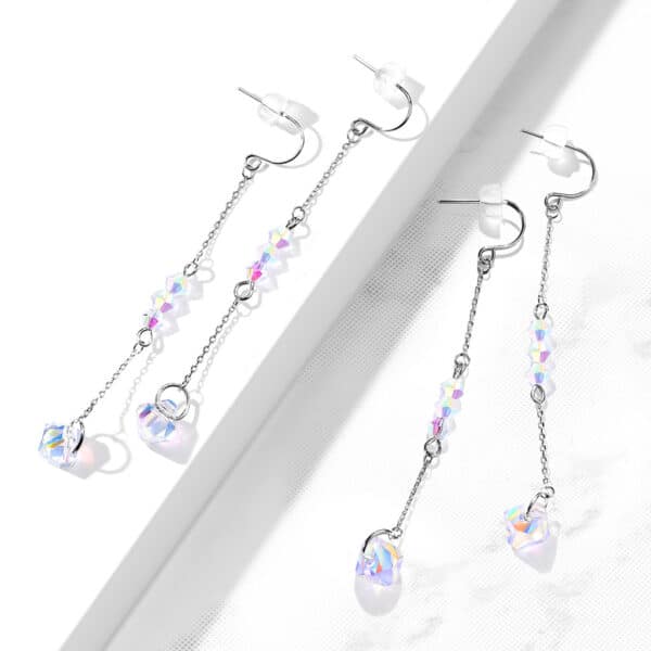 Set van 2 Hook oorbellen met ketting en iriserende kraaltjes - Afbeelding 2
