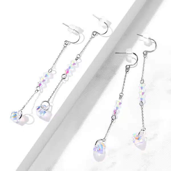 Set van 2 Hook oorbellen met ketting en iriserende kraaltjes - Afbeelding 2