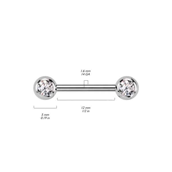 Titanium tepelpiercing met intern schroefdraad en CZ balletjes - Afbeelding 2
