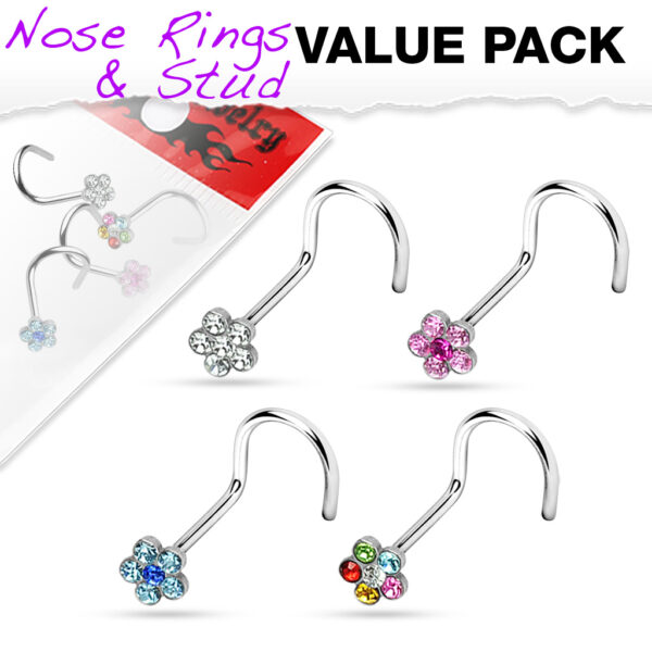 Set van 4 Neus screws met 6-Steens Bloemdesign