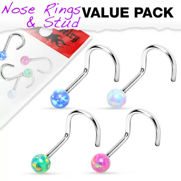Set van 4 Neus screws met Opal Balletjes – Chirurgisch Staal