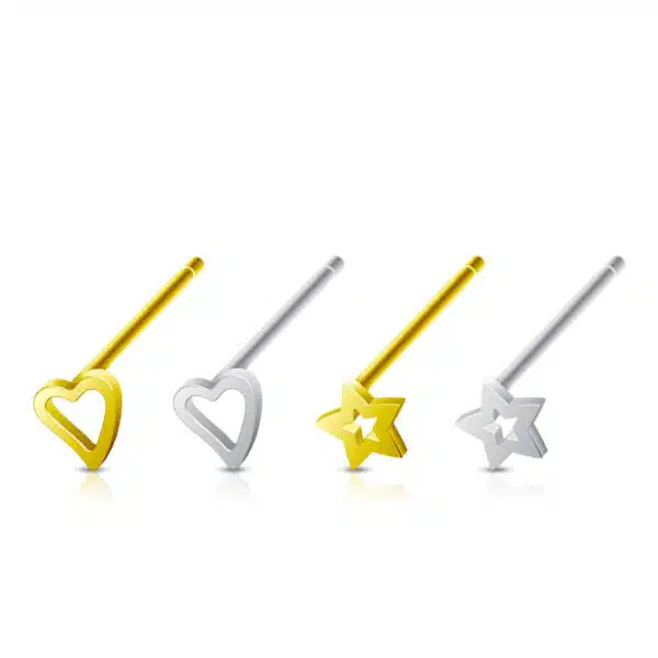 Set van 4 neus bones – sterling zilver met hartje & sterretje - Afbeelding 2