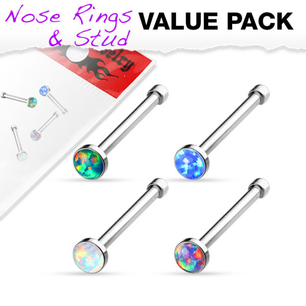 Set van 4 neusstuds met opal steentjes