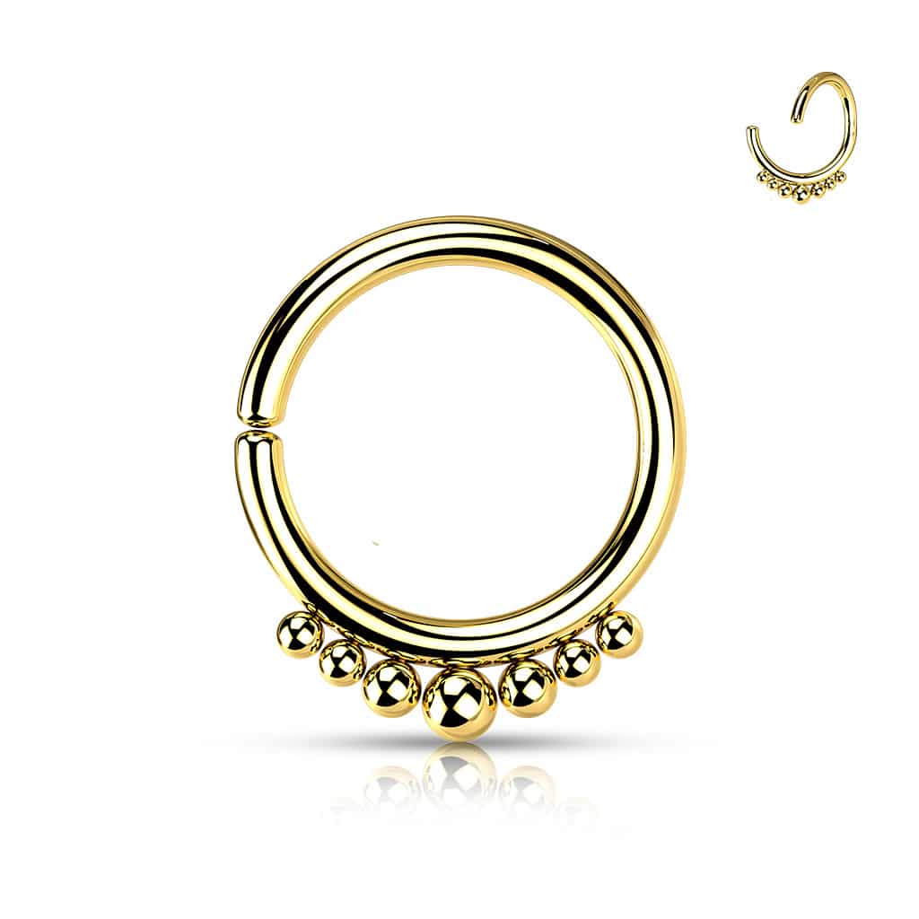 Buigbare 316L stalen ring met oplopende balletjes (Kleur: Goudkleurig, Dikte: 0.8 mm)