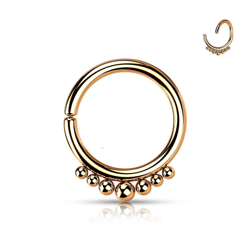 Buigbare 316L stalen ring met oplopende balletjes (Kleur: Rose Goud, Dikte: 0.8 mm)