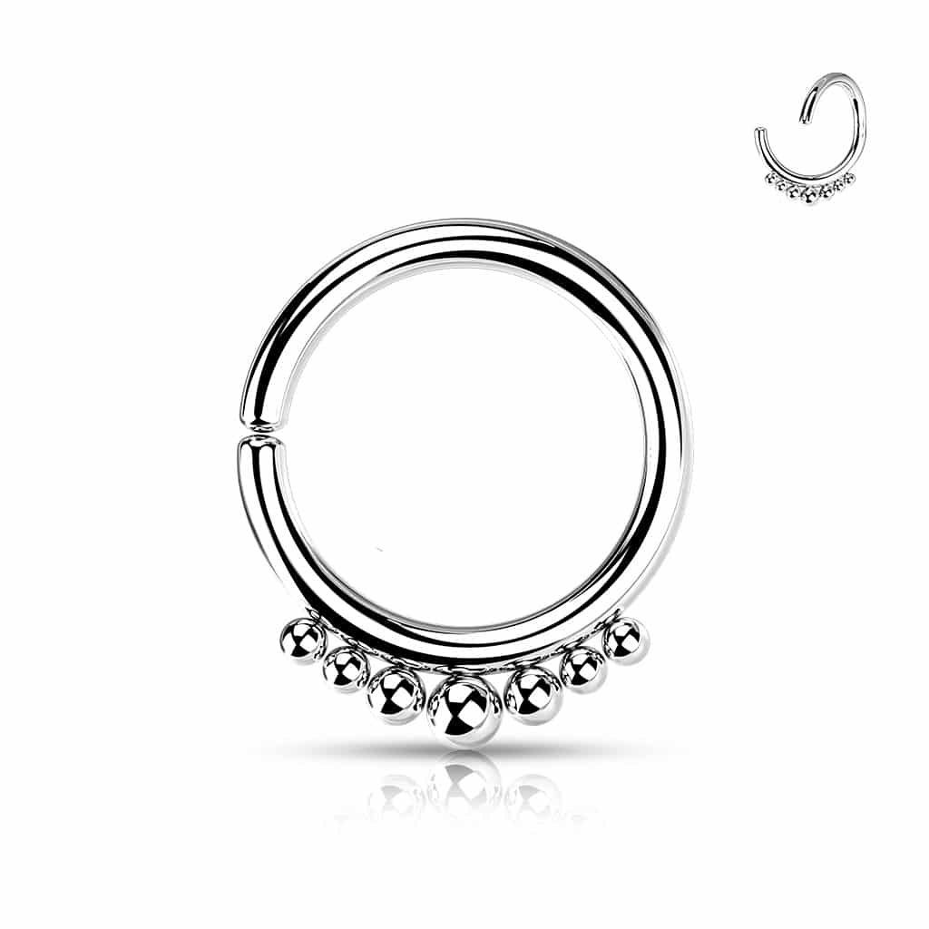 Buigbare 316L stalen ring met oplopende balletjes (Kleur: Zilverkleurig, Dikte: 0.8 mm)