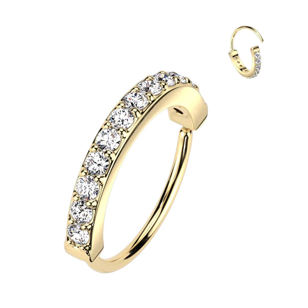Ring met halve cirkel en sprankelende steentjes (Kleur: Goudkleurig, Dikte: 0.8 mm, Lengte: 10 mm)