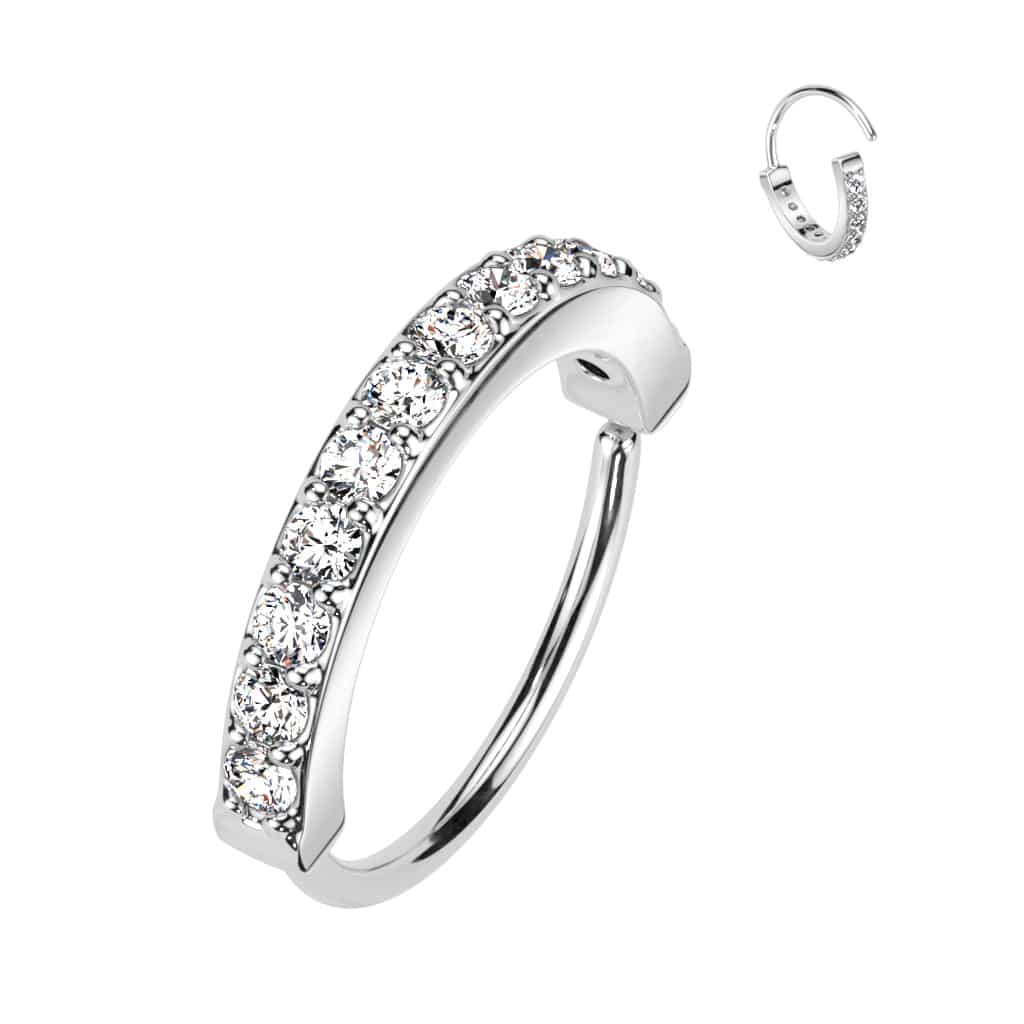 Ring met halve cirkel en sprankelende steentjes (Kleur: Zilverkleurig, Dikte: 1 mm, Lengte: 10 mm)