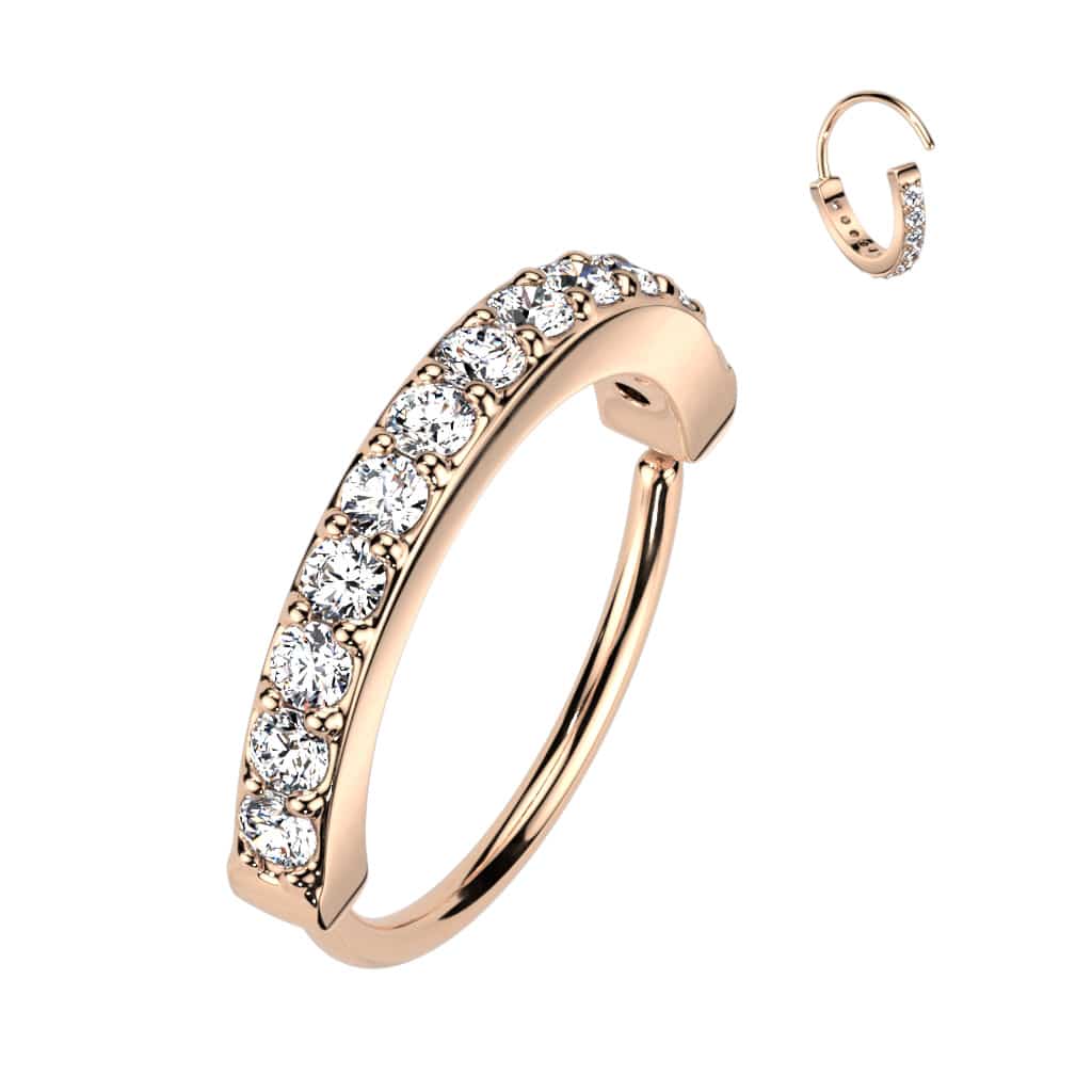 Ring met halve cirkel en sprankelende steentjes (Kleur: Rose Goud, Dikte: 1 mm, Lengte: 10 mm)